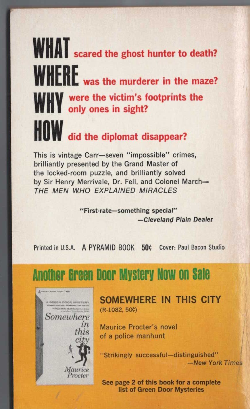 John Dickson Carr  THE MAN WHO EXPLAINED MIRACLES magnified rear book cover image