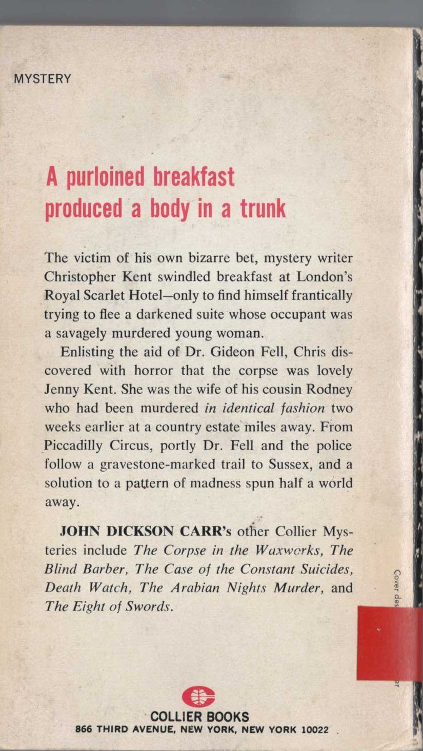 John Dickson Carr  TO WAKE THE DEAD magnified rear book cover image