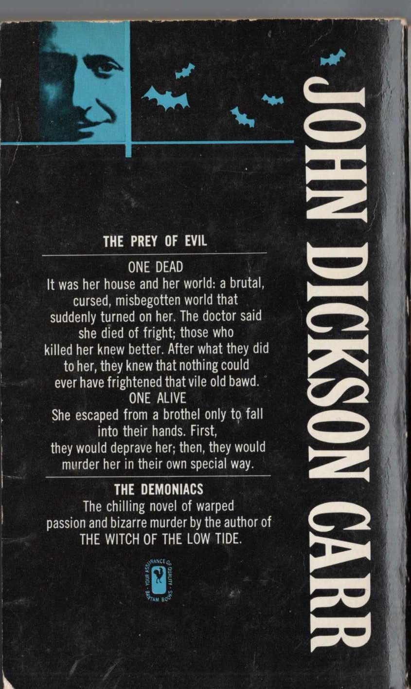 John Dickson Carr  THE DEMONIACS magnified rear book cover image