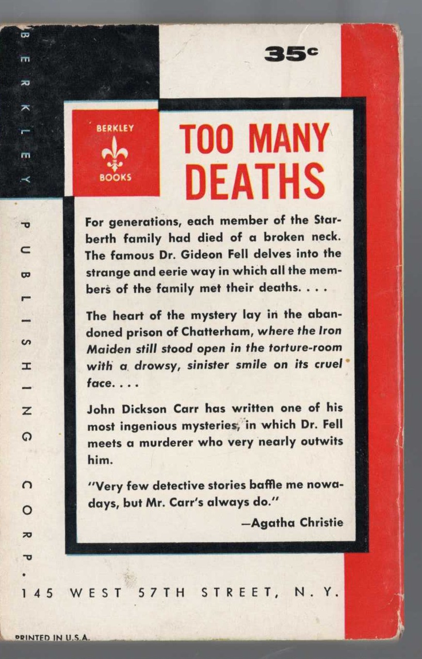 John Dickson Carr  HAG'S NOOK magnified rear book cover image