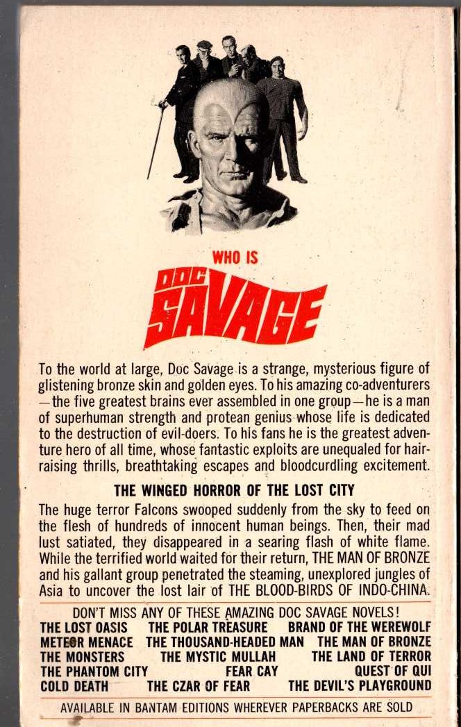 Kenneth Robeson  DOC SAVAGE: THE FLAMING FALCONS magnified rear book cover image