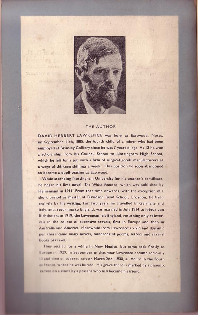 D.H. Lawrence  SELECTED POEMS magnified rear book cover image