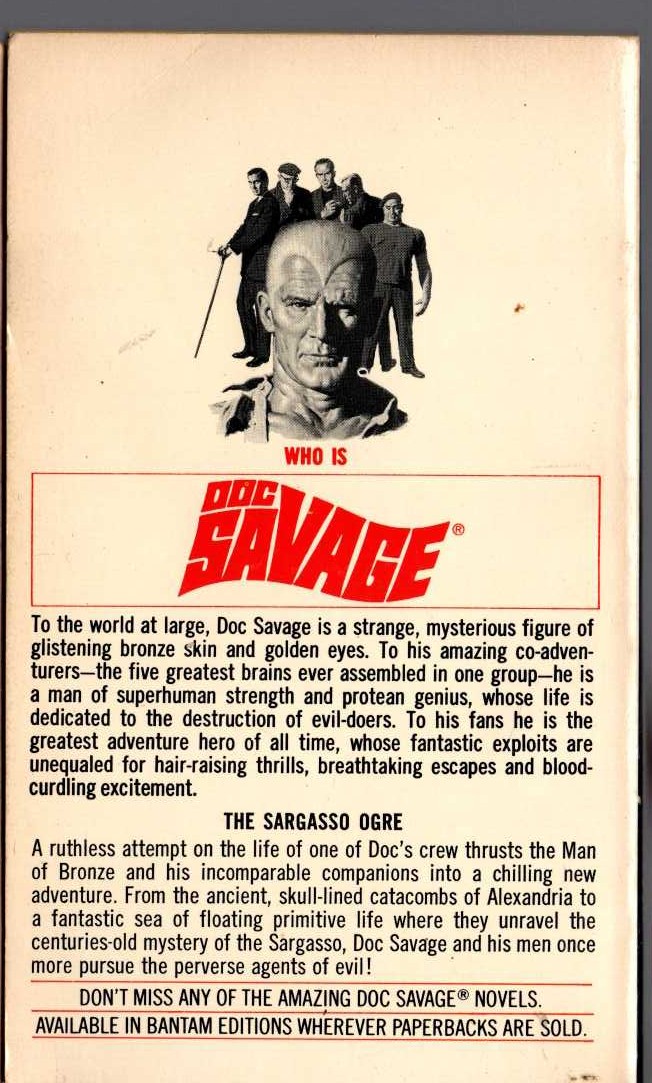 Kenneth Robeson  DOC SAVAGE: THE SARGASSO OGRE magnified rear book cover image