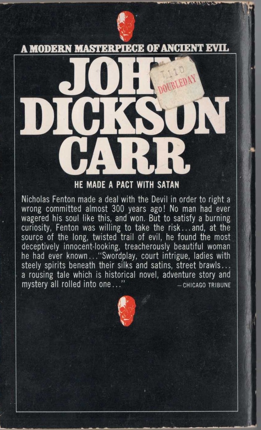John Dickson Carr  THE DEVIL IN VELVET magnified rear book cover image