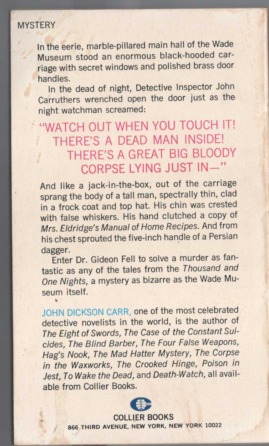John Dickson Carr  THE ARABIAN NIGHTS MURDER magnified rear book cover image