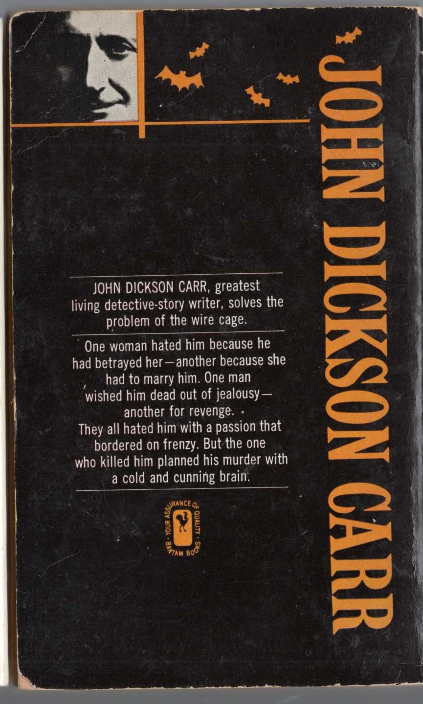 John Dickson Carr  THE PROBLEM OF THE WIRE CAGE magnified rear book cover image