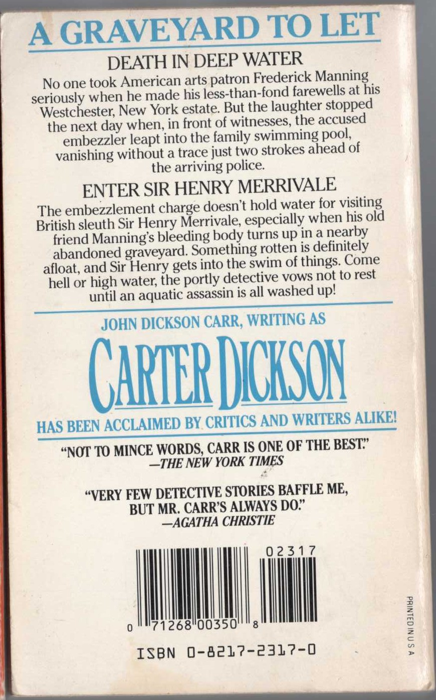 Carter Dickson  A GRAVEYARD TO LET magnified rear book cover image