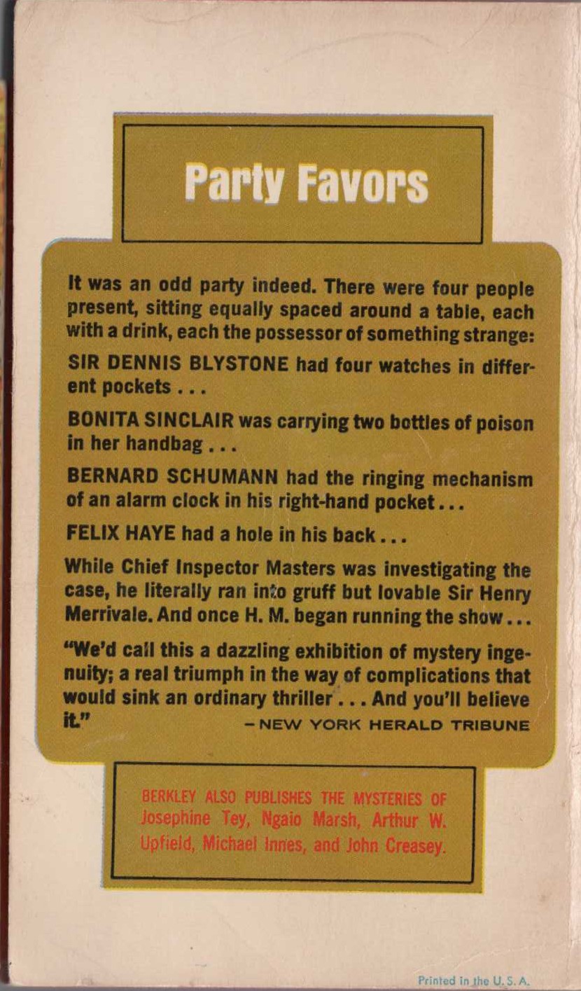 Carter Dickson  DEATH IN FIVE BOXES magnified rear book cover image