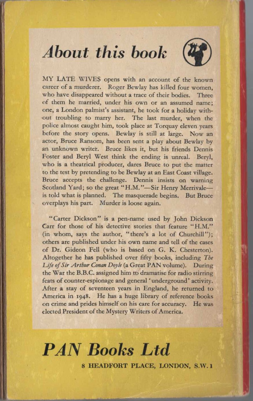 Carter Dickson  MY LATE WIVES magnified rear book cover image