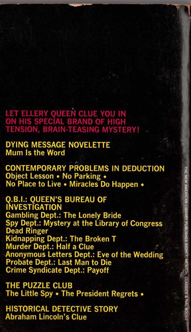 Ellery Queen  Q.E.D. (Queen's Experiments in Detection) magnified rear book cover image
