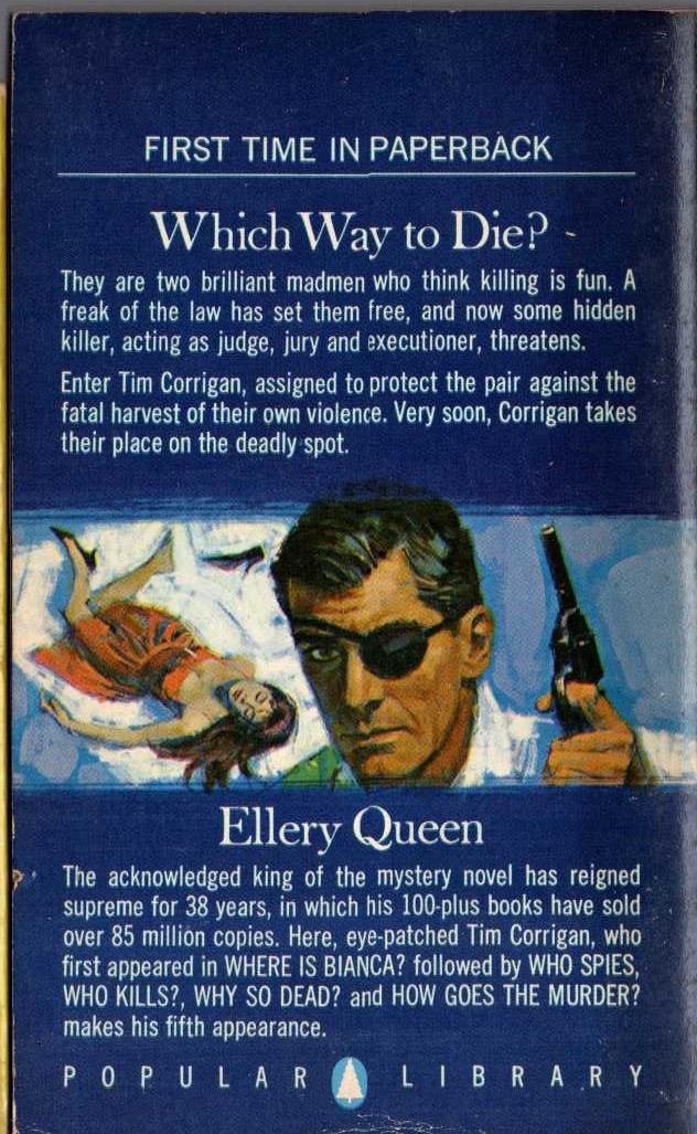 Ellery Queen  WHICH WAY TO DIE? magnified rear book cover image