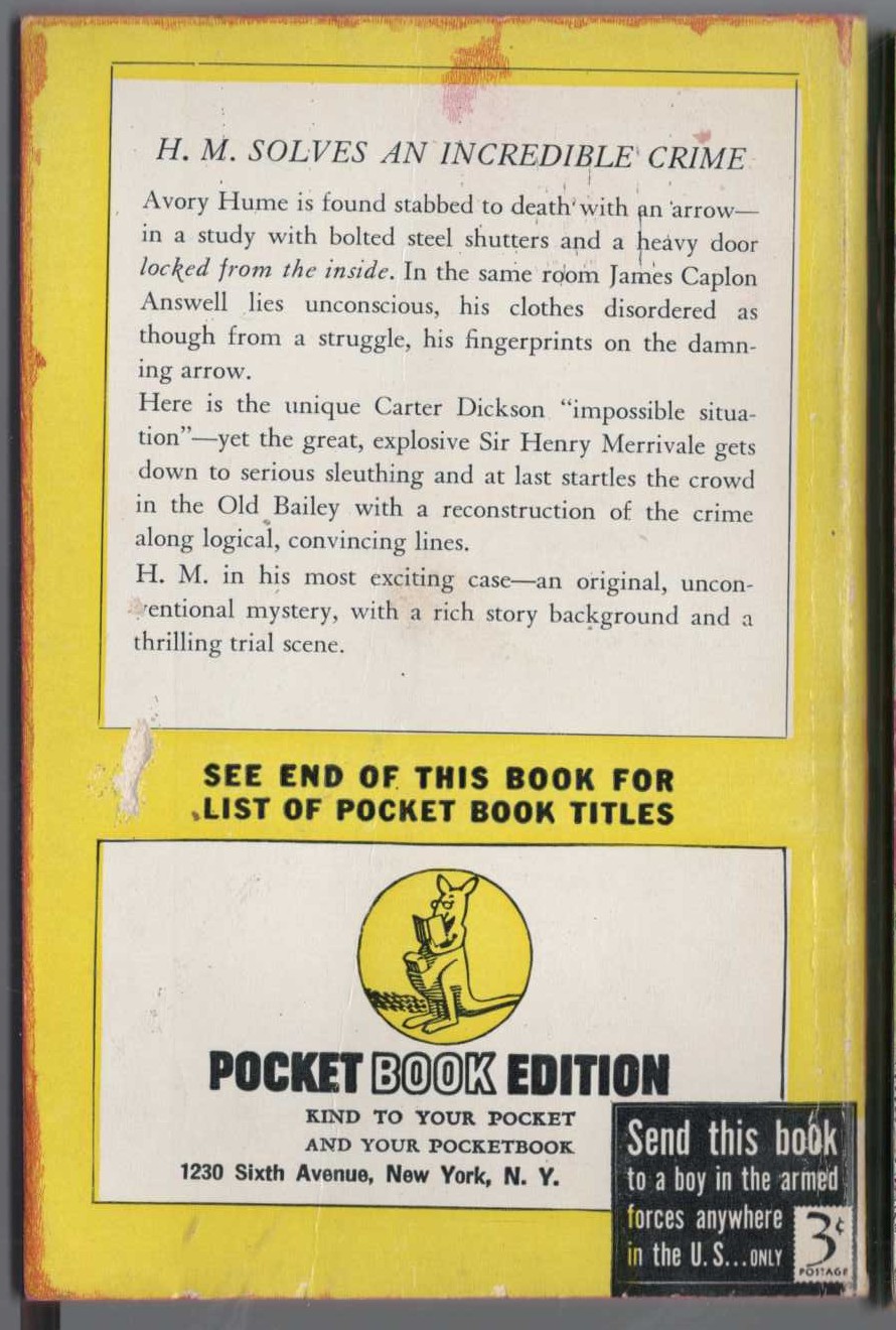 Carter Dickson  THE JUDAS WINDOW magnified rear book cover image