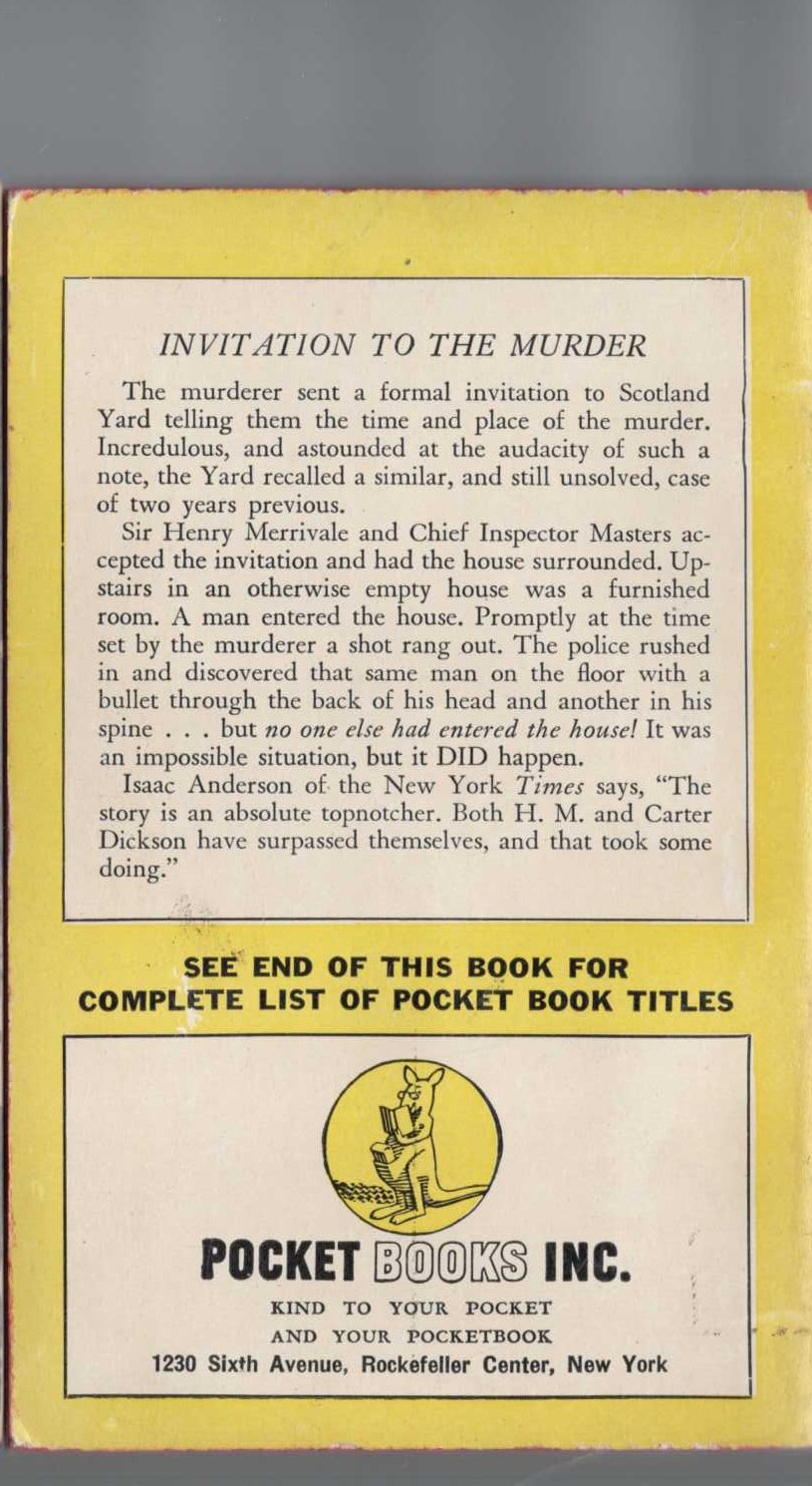 Carter Dickson  THE PEACOCK FEATHER MURDERS magnified rear book cover image