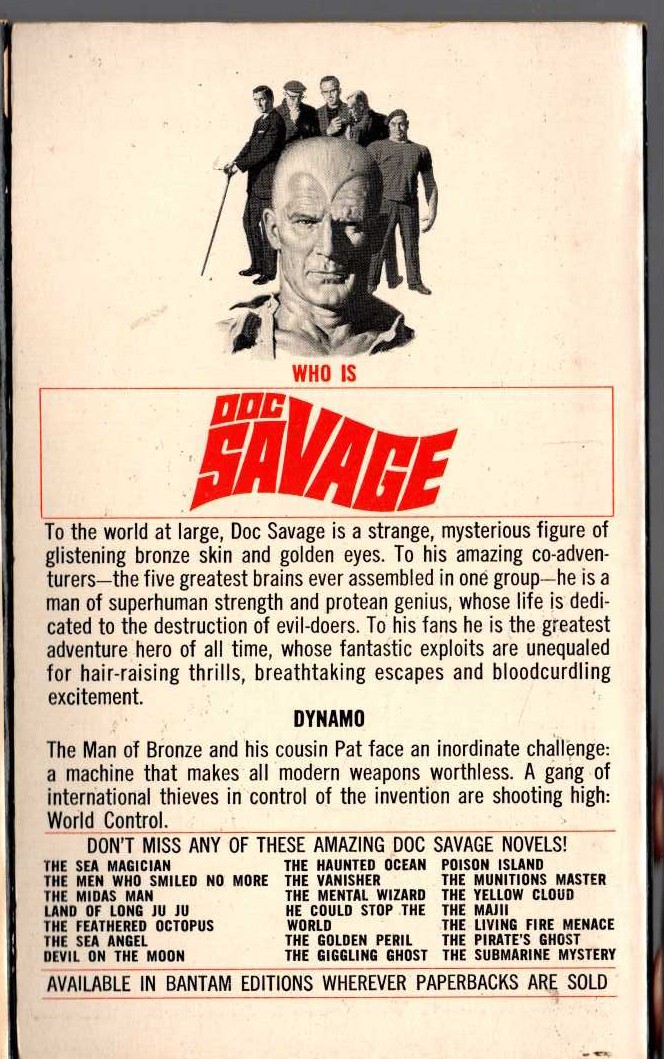 Kenneth Robeson  DOC SAVAGE: THE MOTION MENACE magnified rear book cover image
