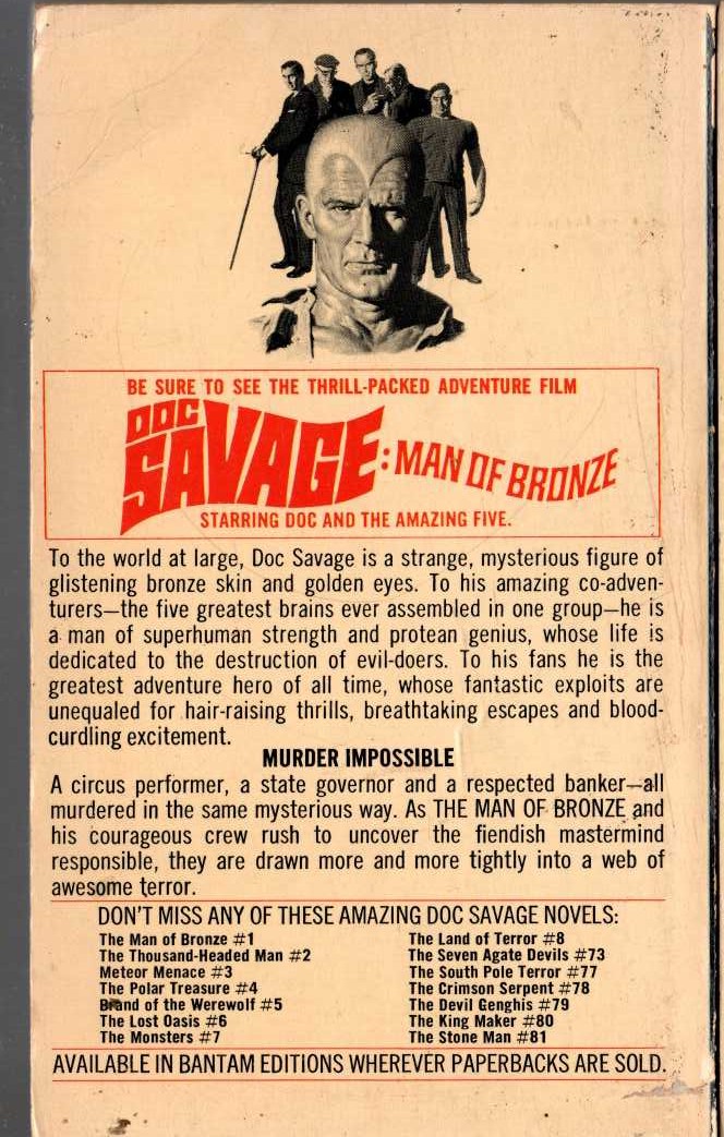 Kenneth Robeson  DOC SAVAGE: THE EVIL GNOME magnified rear book cover image