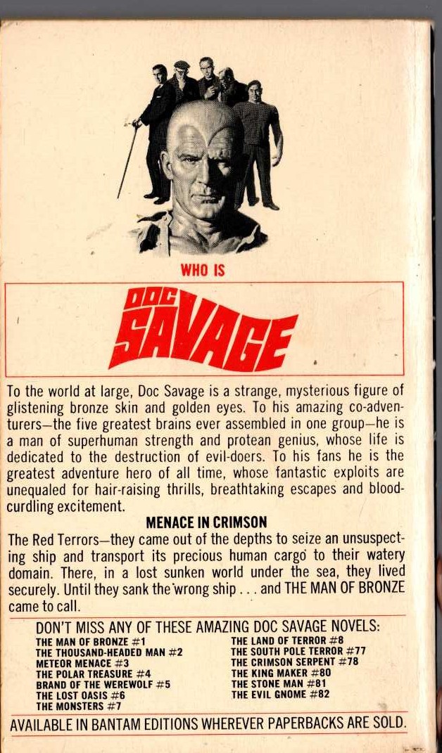 Kenneth Robeson  DOC SAVAGE: THE RED TERRORS magnified rear book cover image