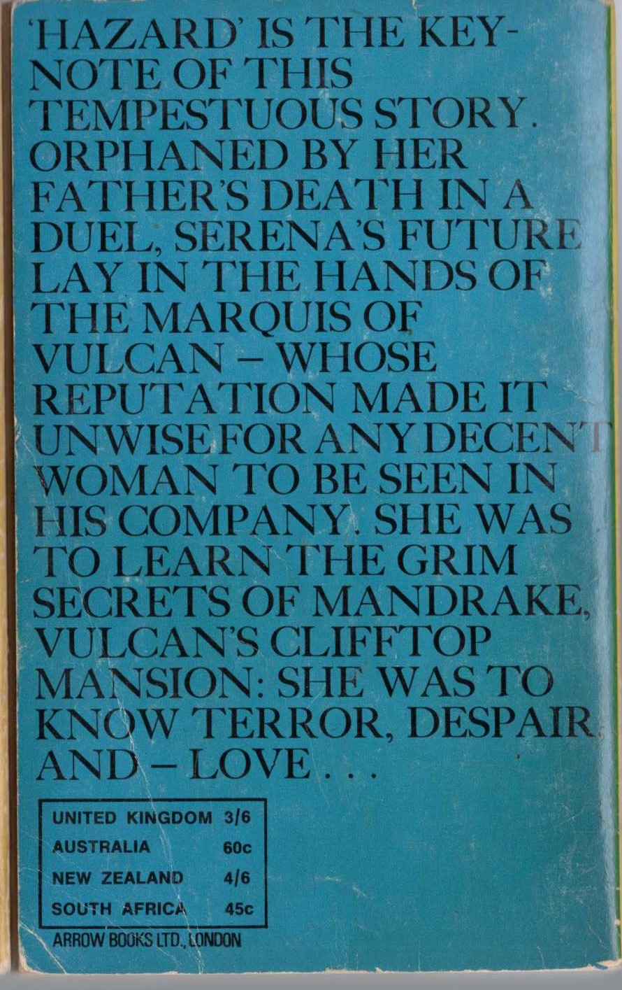 Barbara Cartland  A HAZARD OF HEARTS magnified rear book cover image