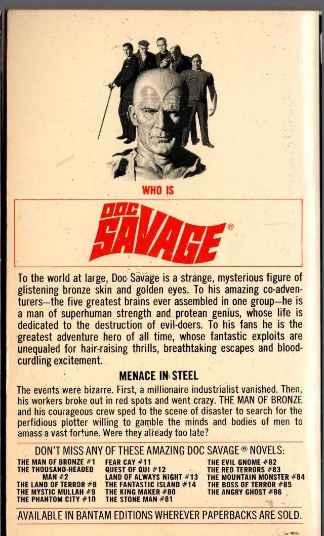 Kenneth Robeson  DOC SAVAGE: THE SPOTTED MEN magnified rear book cover image