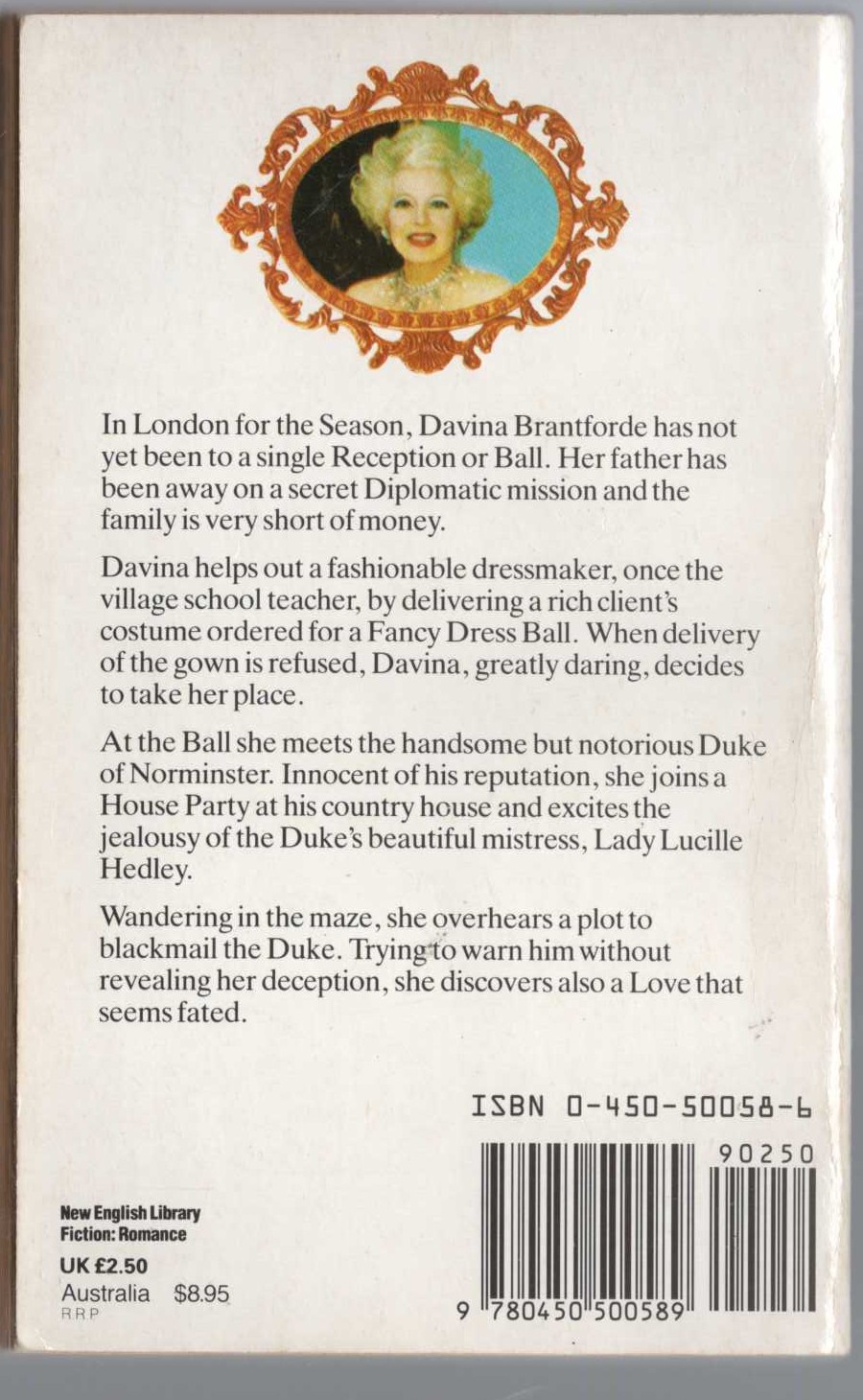 Barbara Cartland  LOVE IS A MAZE magnified rear book cover image