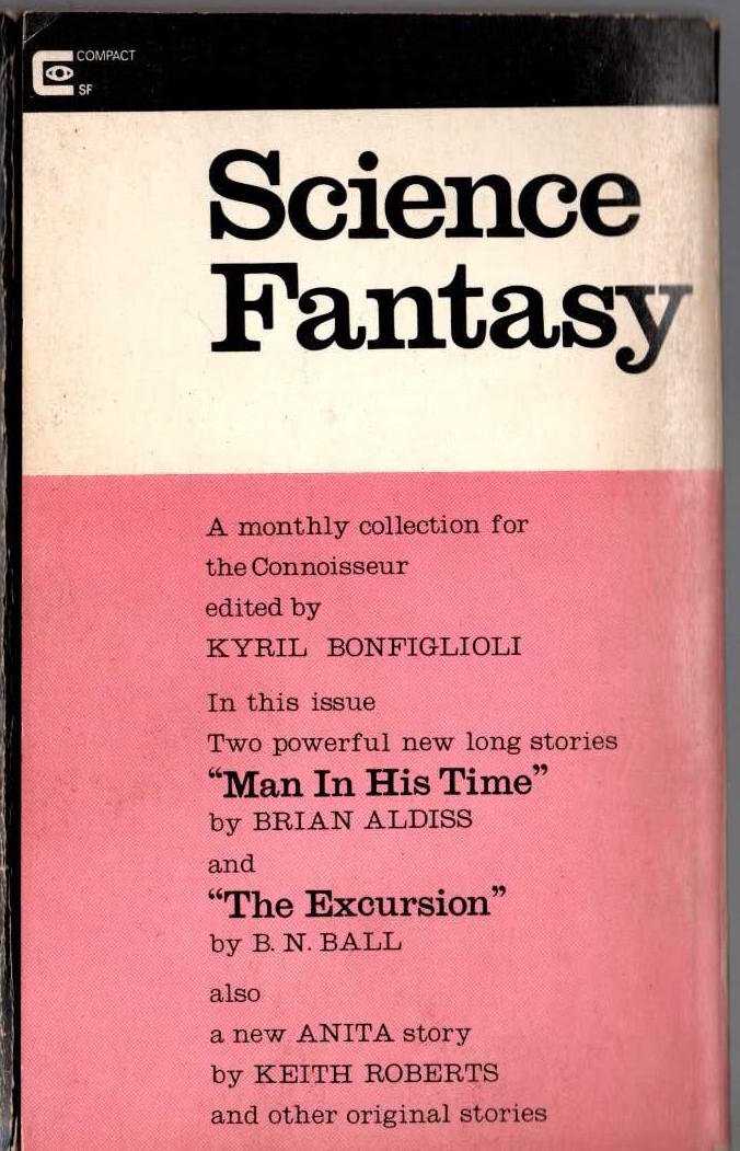 Kyril Bonfiglioli (edits) SCIENCE FANTASY No.71 magnified rear book cover image