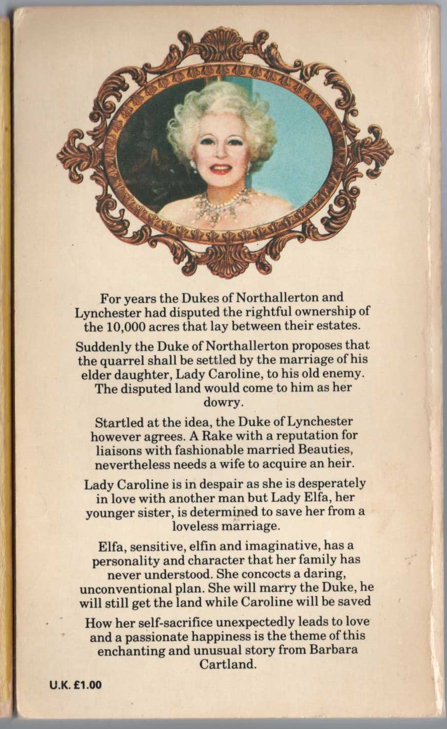 Barbara Cartland  ENCHANTED magnified rear book cover image