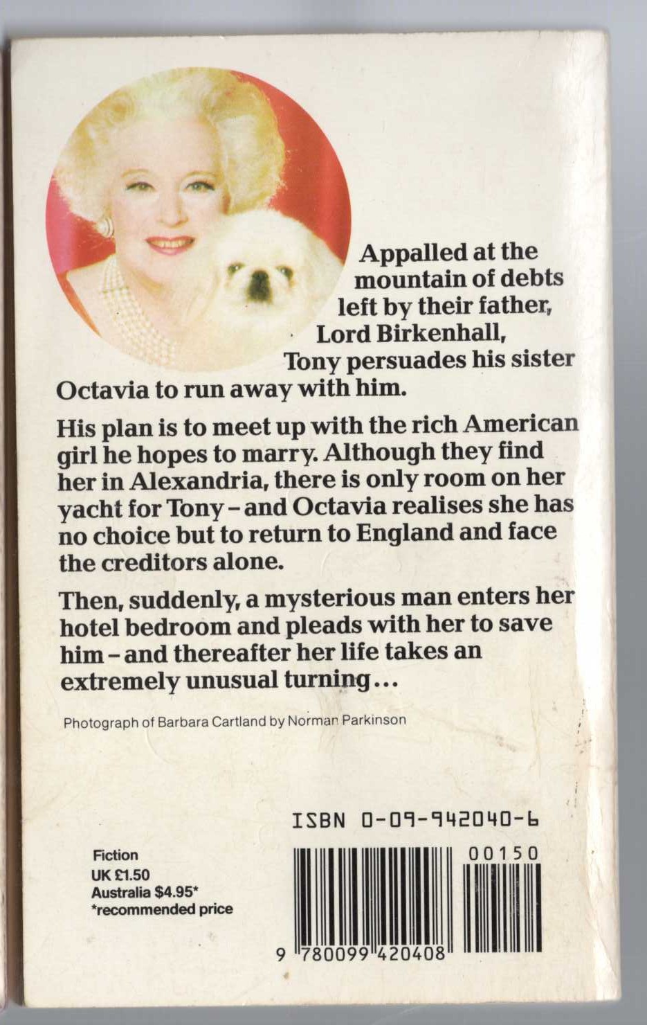 Barbara Cartland  MOONLIGHT ON THE SPHINX magnified rear book cover image