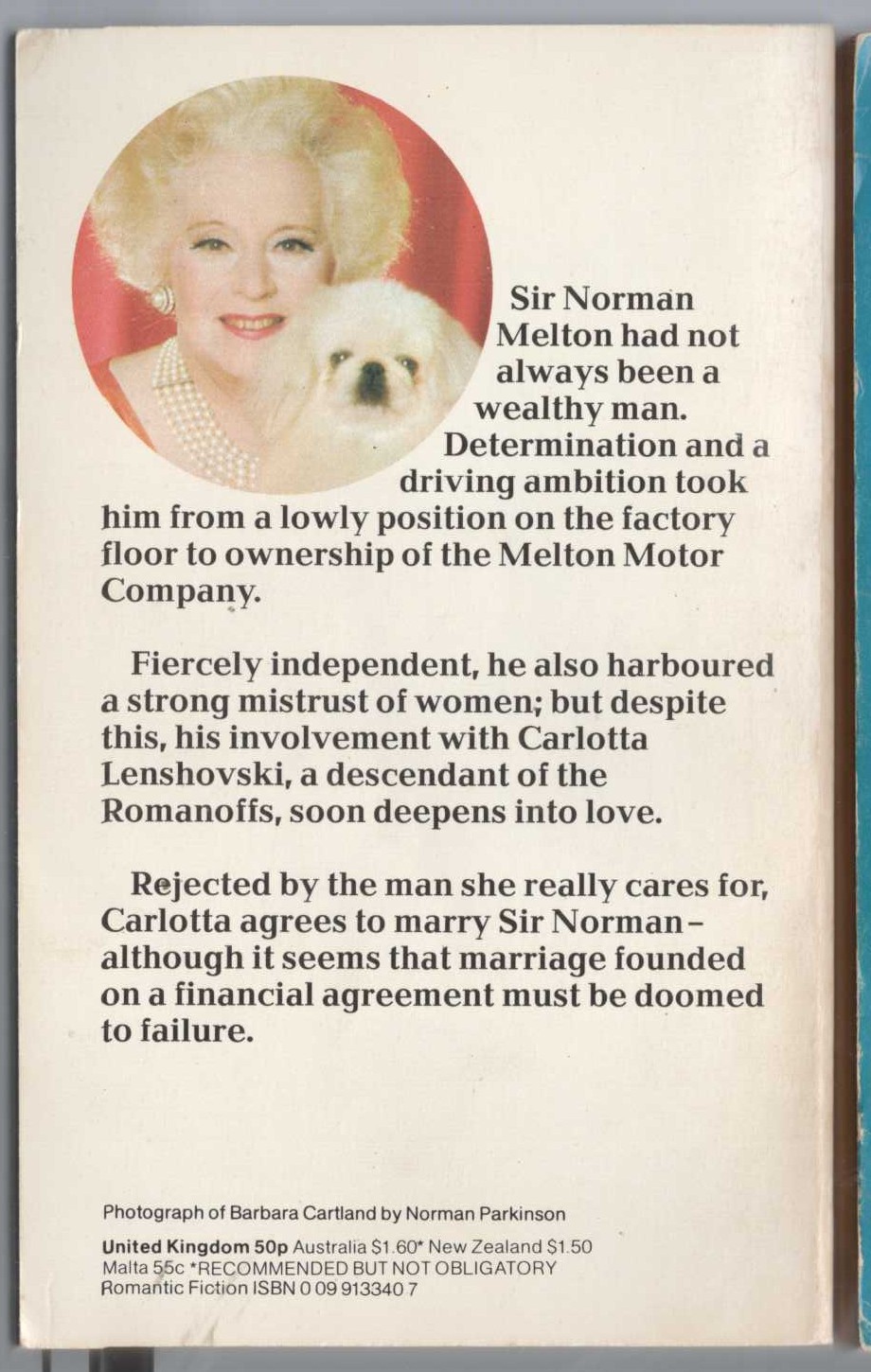 Barbara Cartland  BROKEN BARRIERS magnified rear book cover image