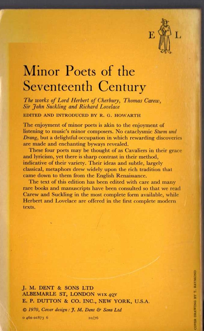 R.G. Howart (edits) MINOR POETS OF THE SEVENTEENTH CENTURY magnified rear book cover image