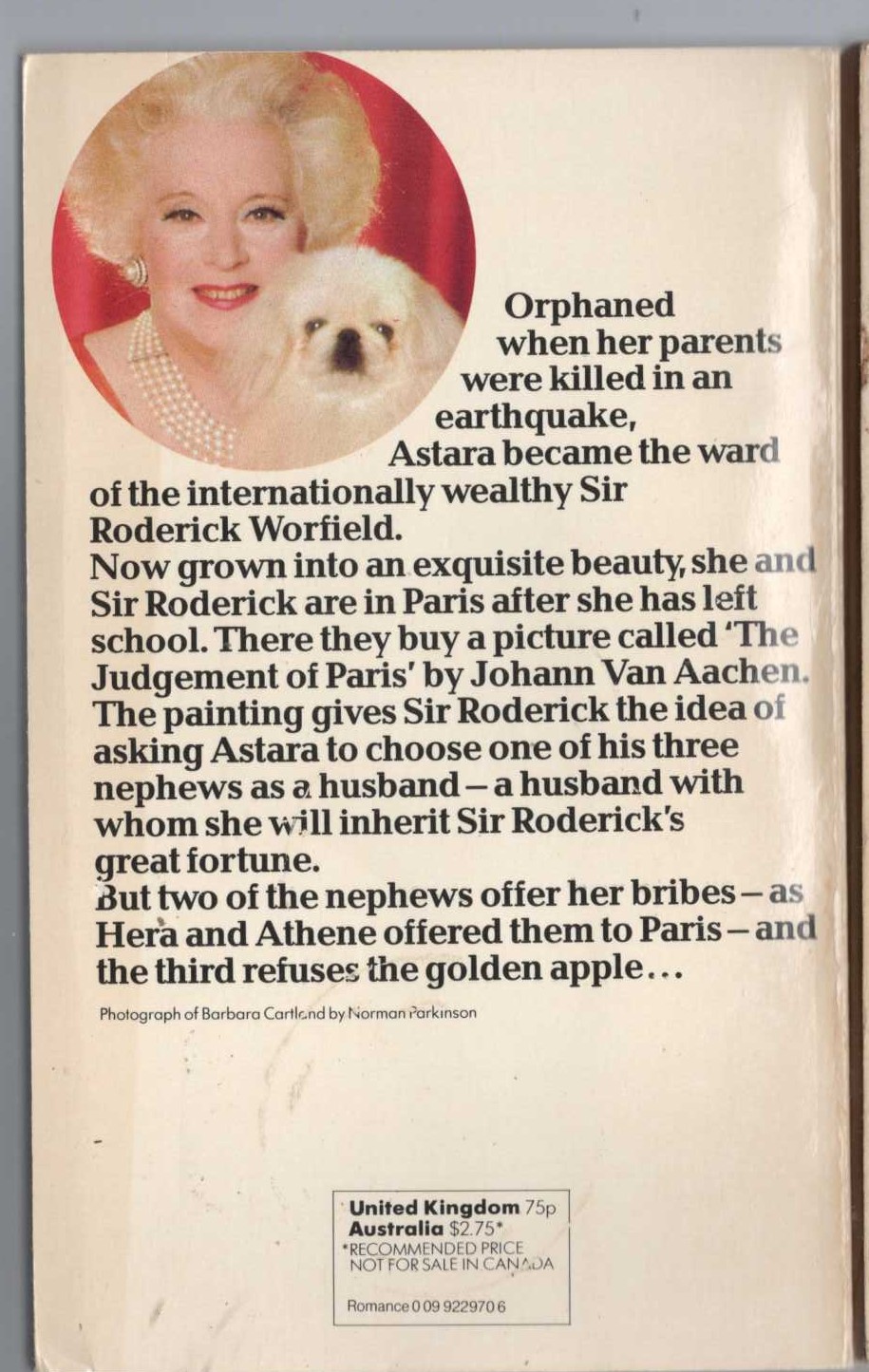 Barbara Cartland  THE JUDGEMENT OF LOVE magnified rear book cover image