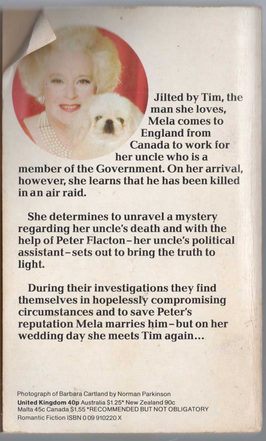 Barbara Cartland  A HEART IS BROKEN magnified rear book cover image