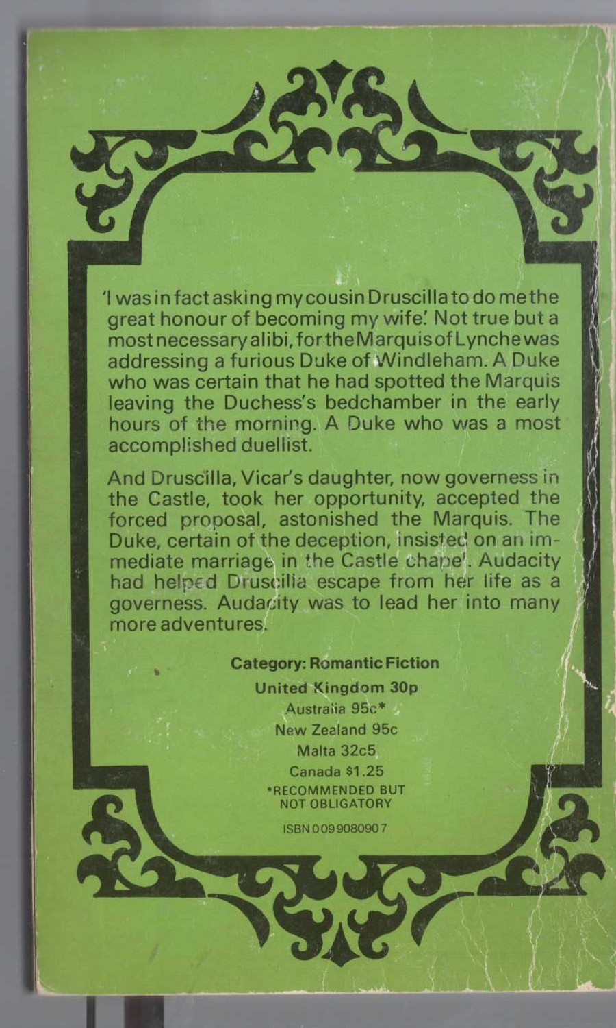 Barbara Cartland  THE AUDACIOUS ADVENTURESS magnified rear book cover image