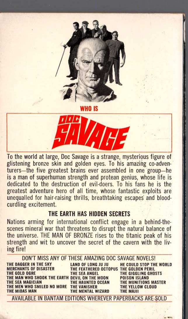 Kenneth Robeson  DOC SAVAGE: THE LIVING FIRE MENACE magnified rear book cover image
