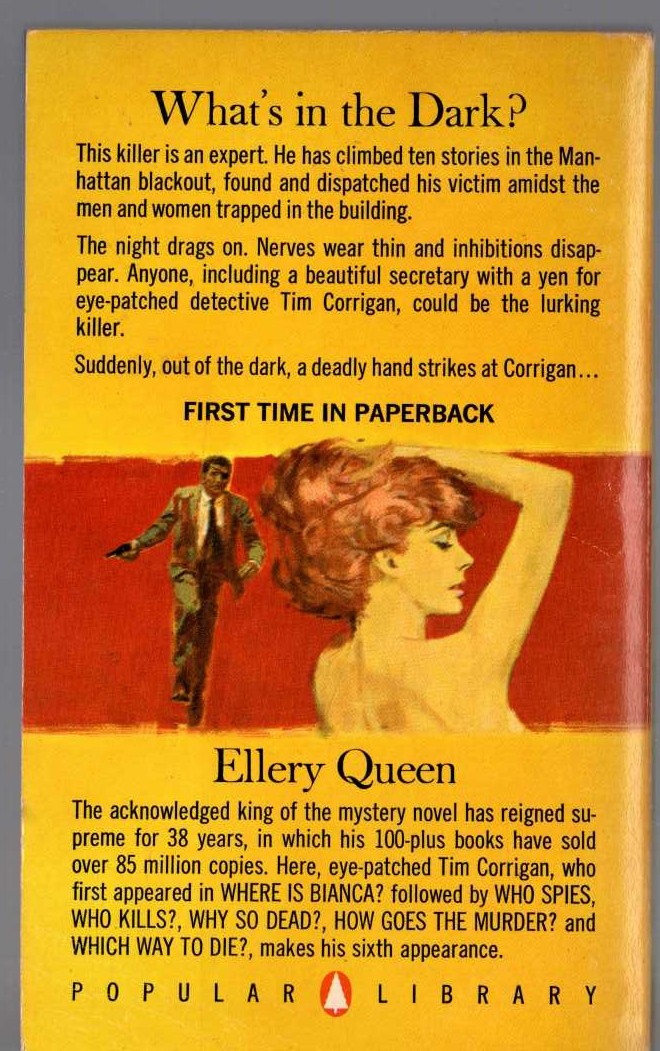 Ellery Queen  WHAT'S IN THE DARK magnified rear book cover image