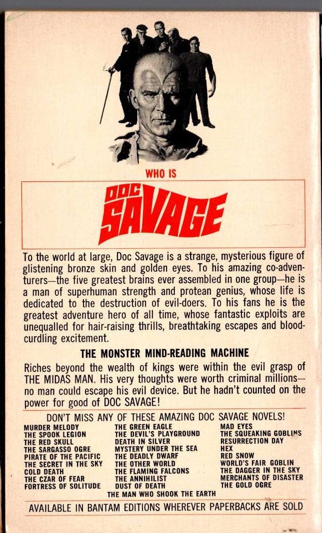 Kenneth Robeson  DOC SAVAGE: THE MIDAS MAN magnified rear book cover image