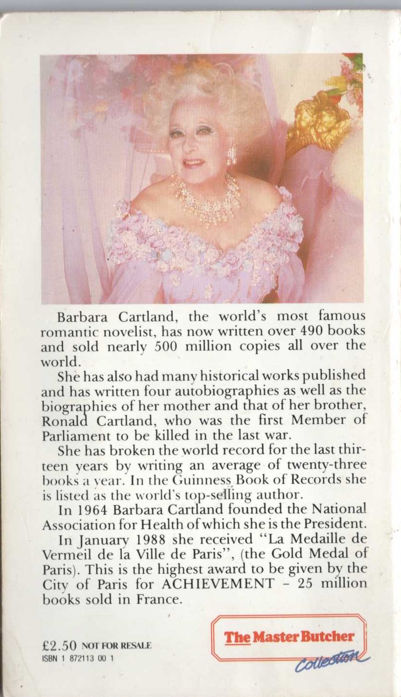 Barbara Cartland  FREE AS THE WIND magnified rear book cover image