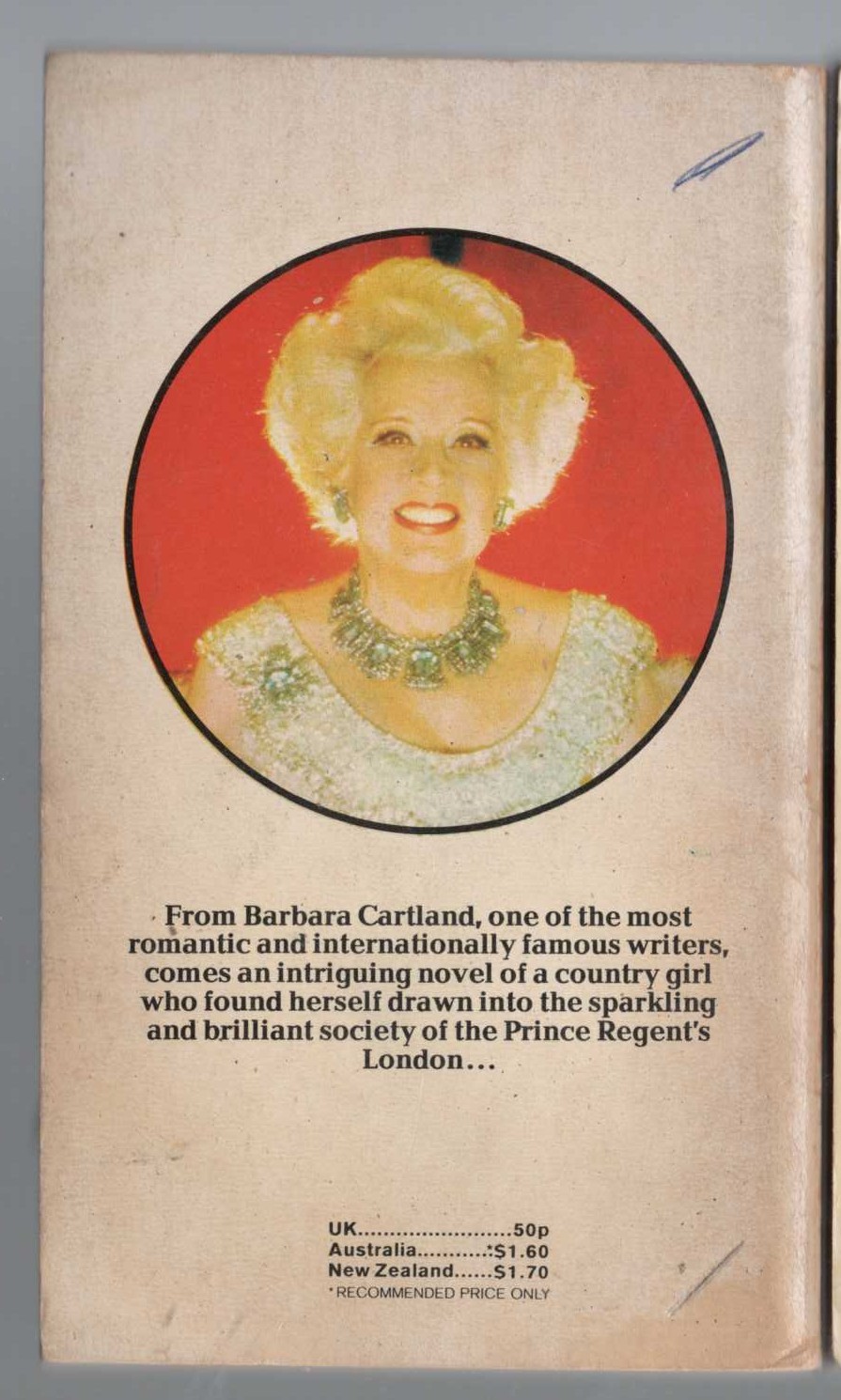 Barbara Cartland  NEVER LAUGH AT LOVE magnified rear book cover image