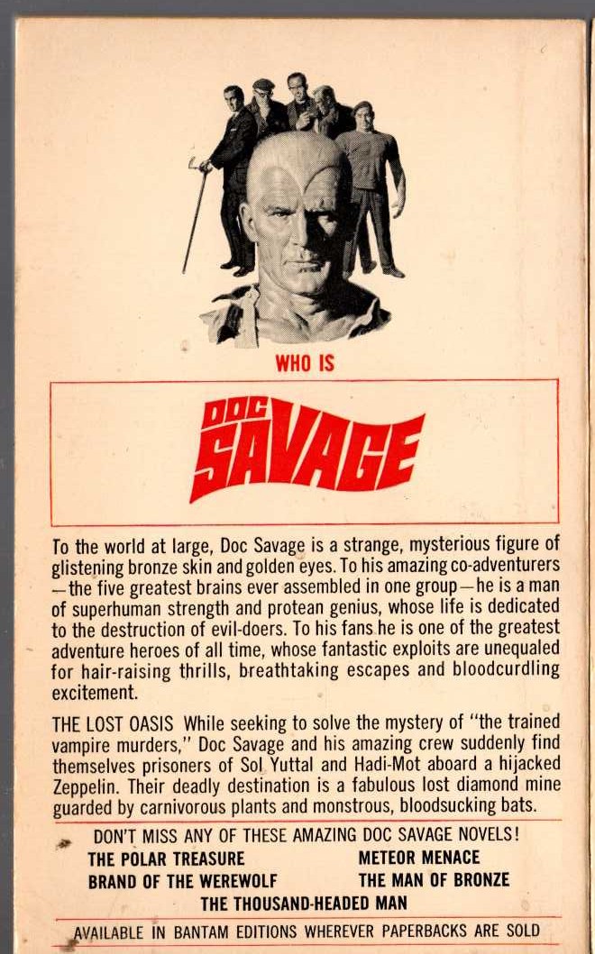 Kenneth Robeson  DOC SAVAGE: THE LOST OASIS magnified rear book cover image