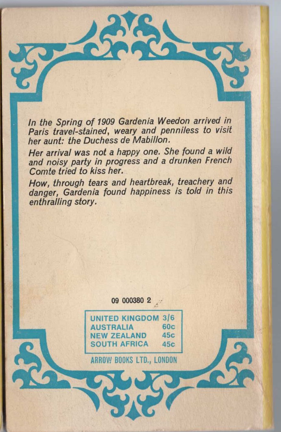 Barbara Cartland  A VIRGIN IN PARIS magnified rear book cover image