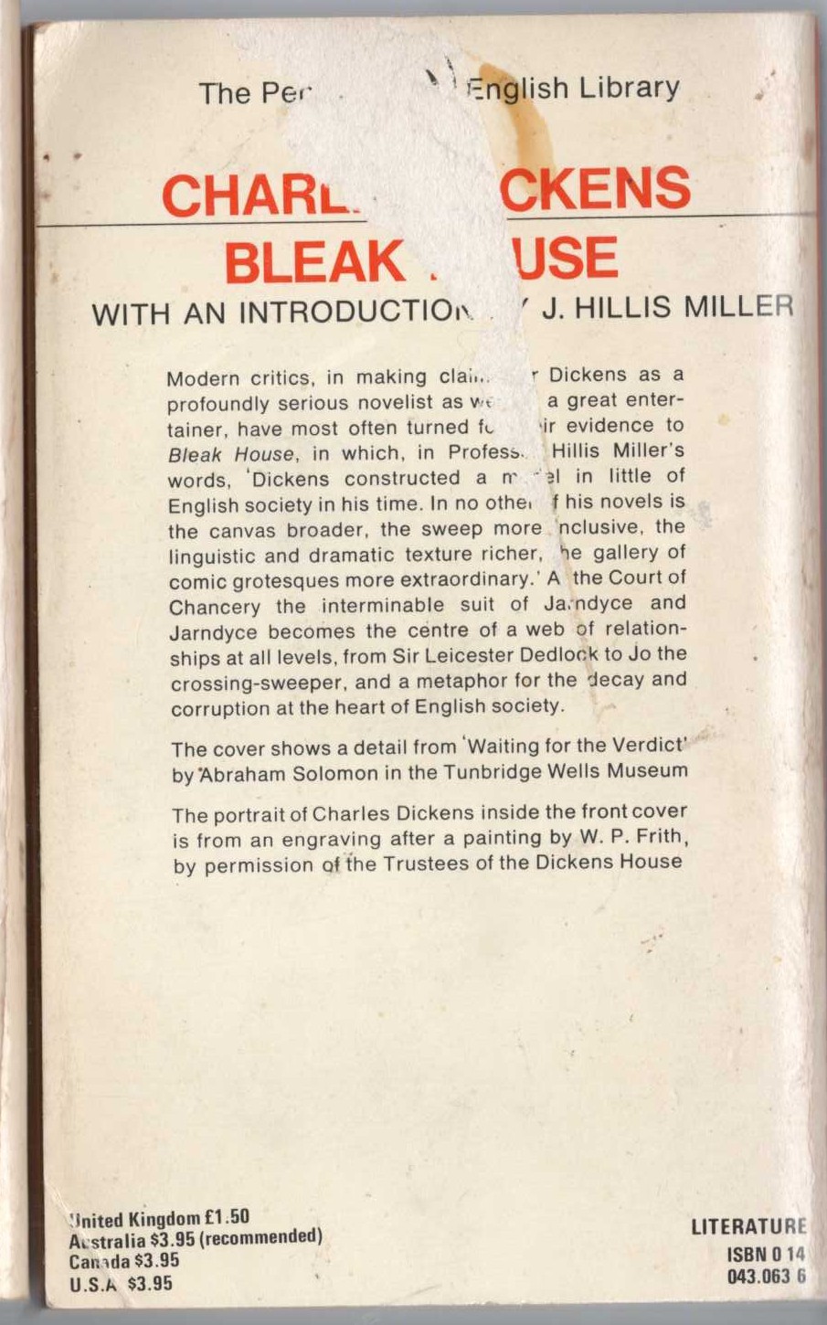 Charles Dickens  BLEAK HOUSE magnified rear book cover image