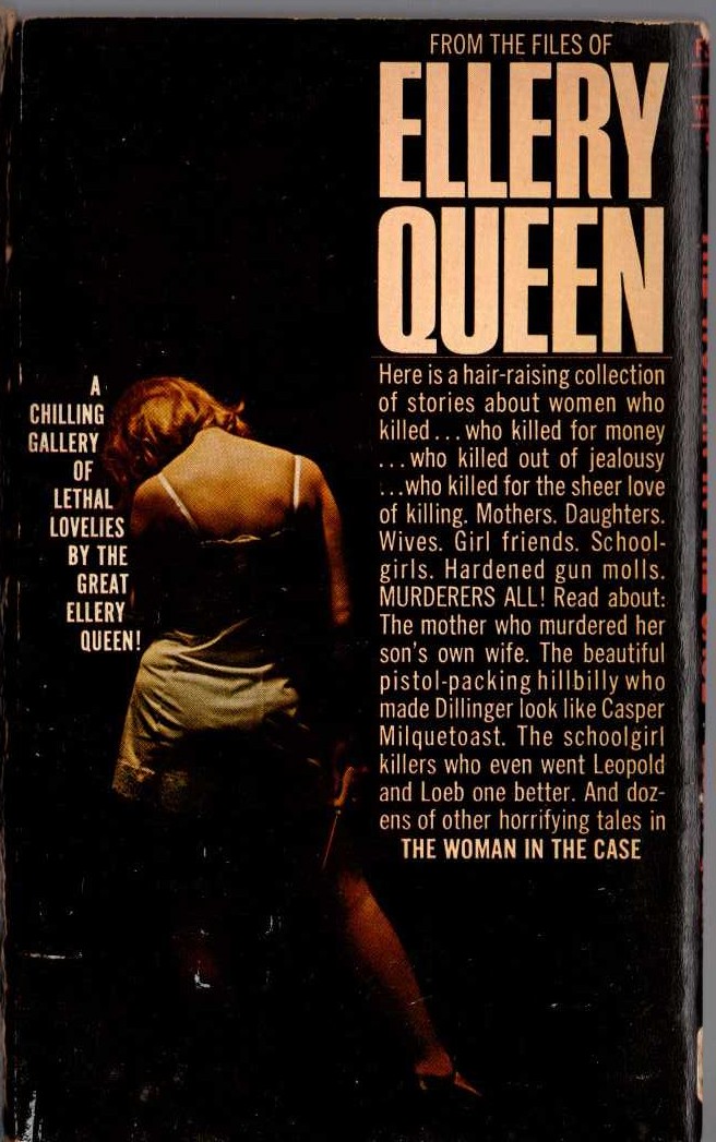 Ellery Queen  THE WOMAN IN THE CASE magnified rear book cover image