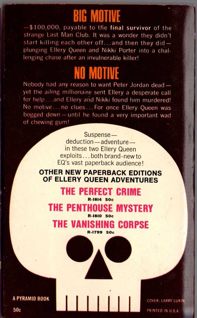 Ellery Queen  THE LAST MAN CLUB magnified rear book cover image
