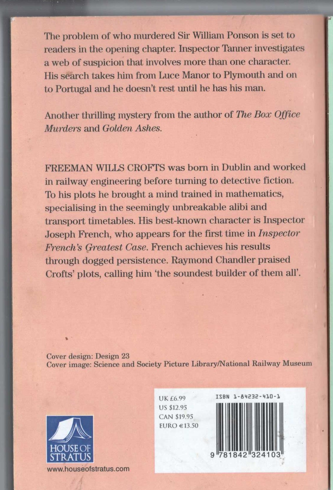 Freeman Wills Crofts  THE PONSON CASE magnified rear book cover image