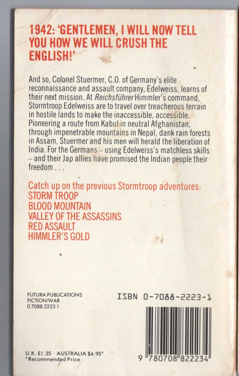 Leo Kessler  FIRE OVER KABUL magnified rear book cover image