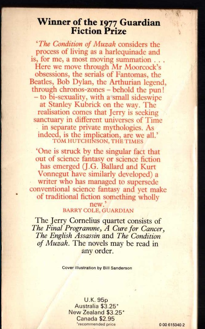 Michael Moorcock  THE CONDITION OF MUZAK magnified rear book cover image