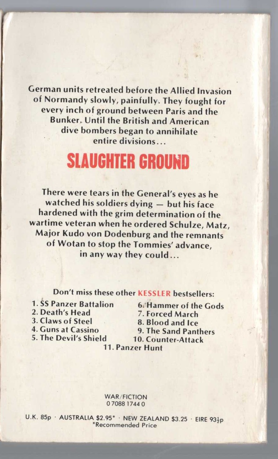Leo Kessler  SLAUGHTER GROUND magnified rear book cover image