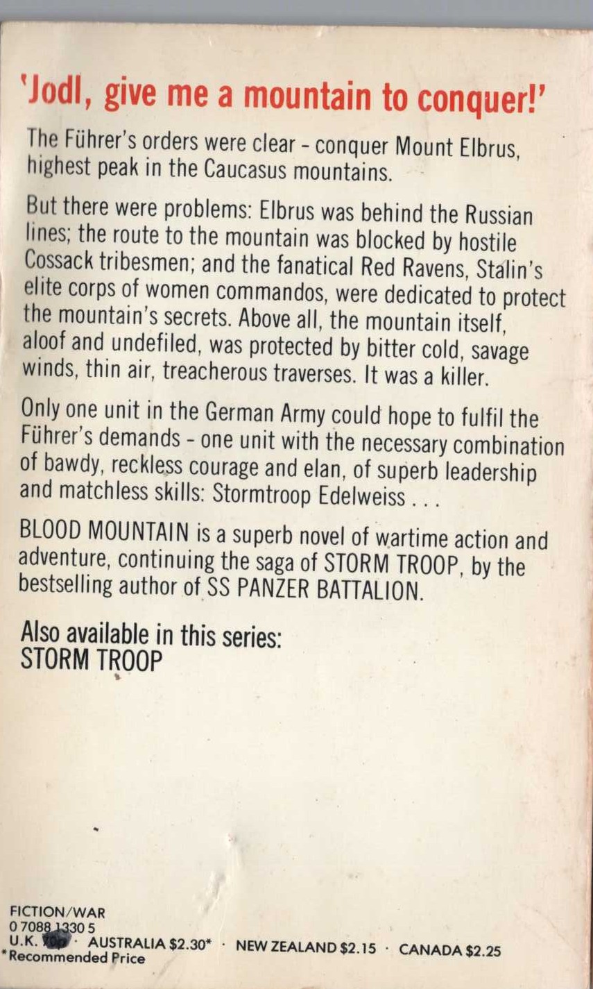 Leo Kessler  BLOOD MOUNTAIN magnified rear book cover image