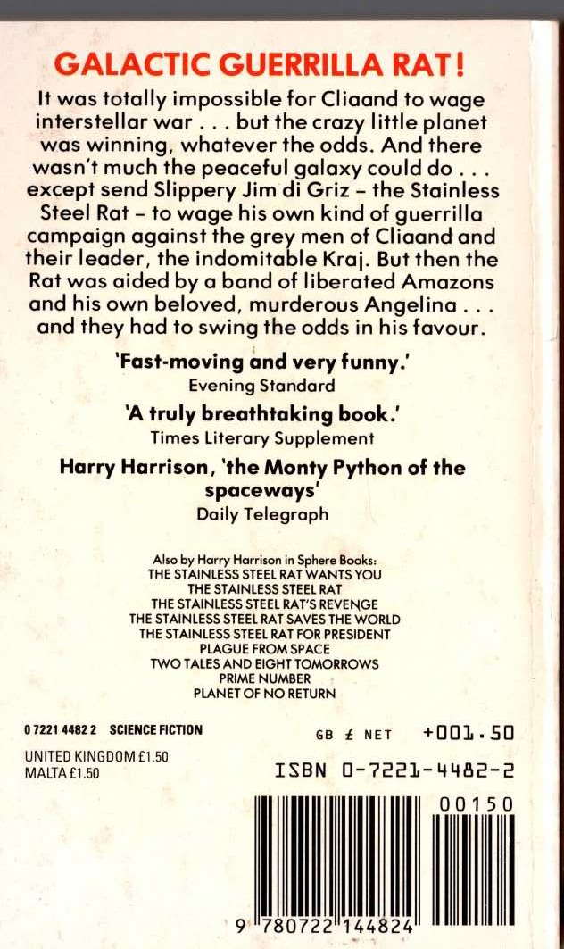 Harry Harrison  THE STAINLESS STEEL RAT'S REVENGE magnified rear book cover image