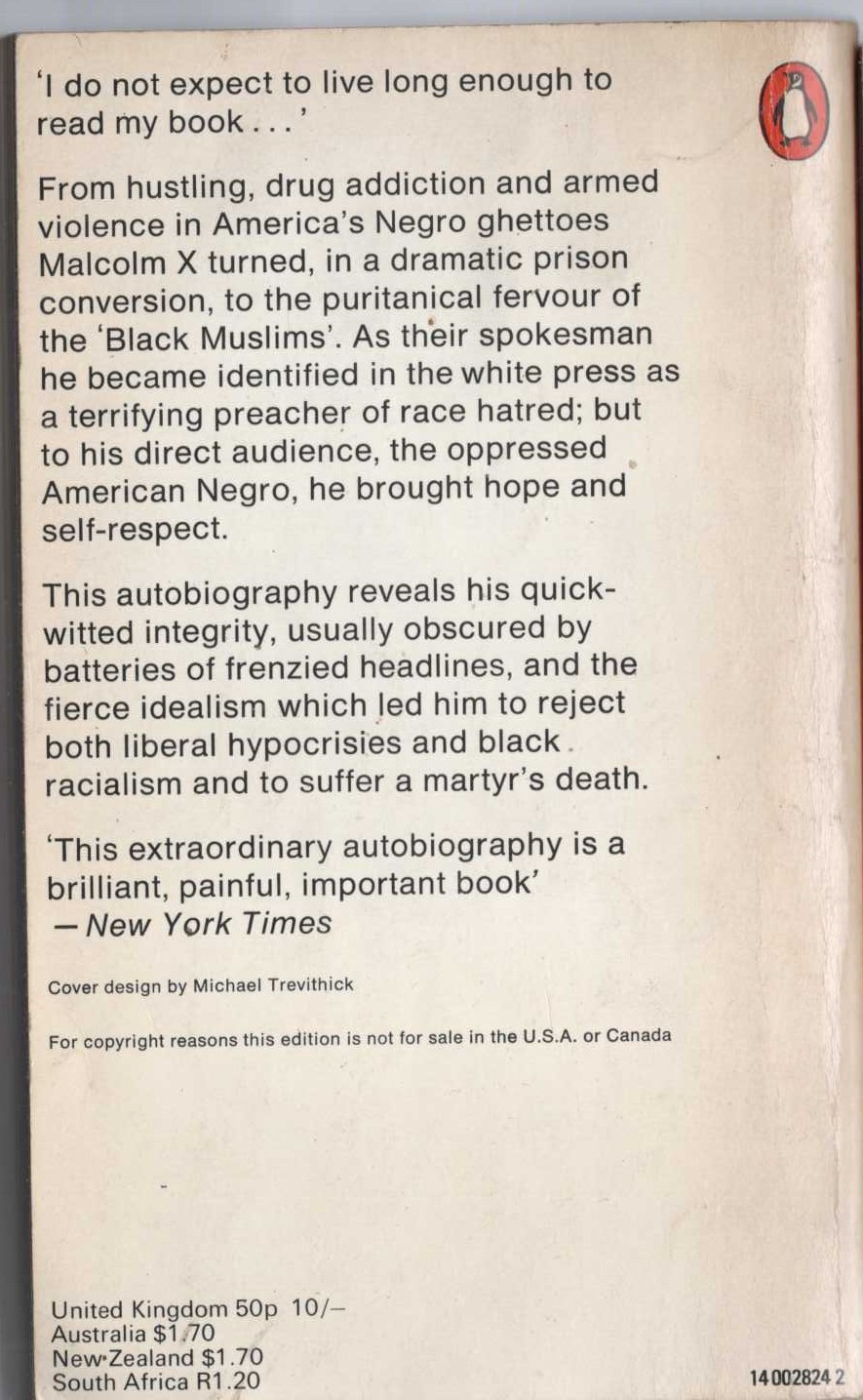 THE AUTOBIOGRAPHY OF MALCOLM X magnified rear book cover image