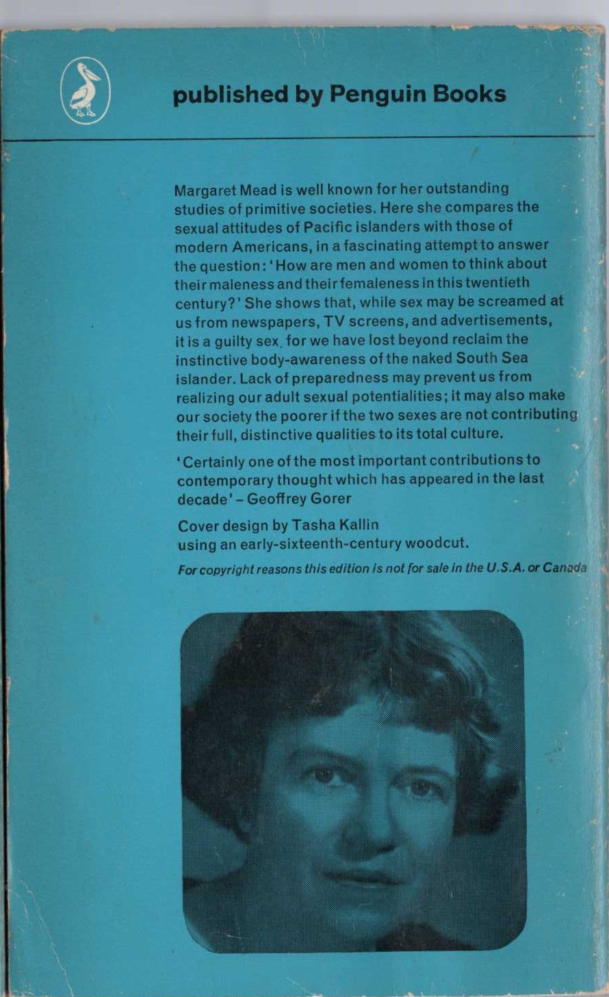 Margaret Mead  MALE AND FEMALE magnified rear book cover image