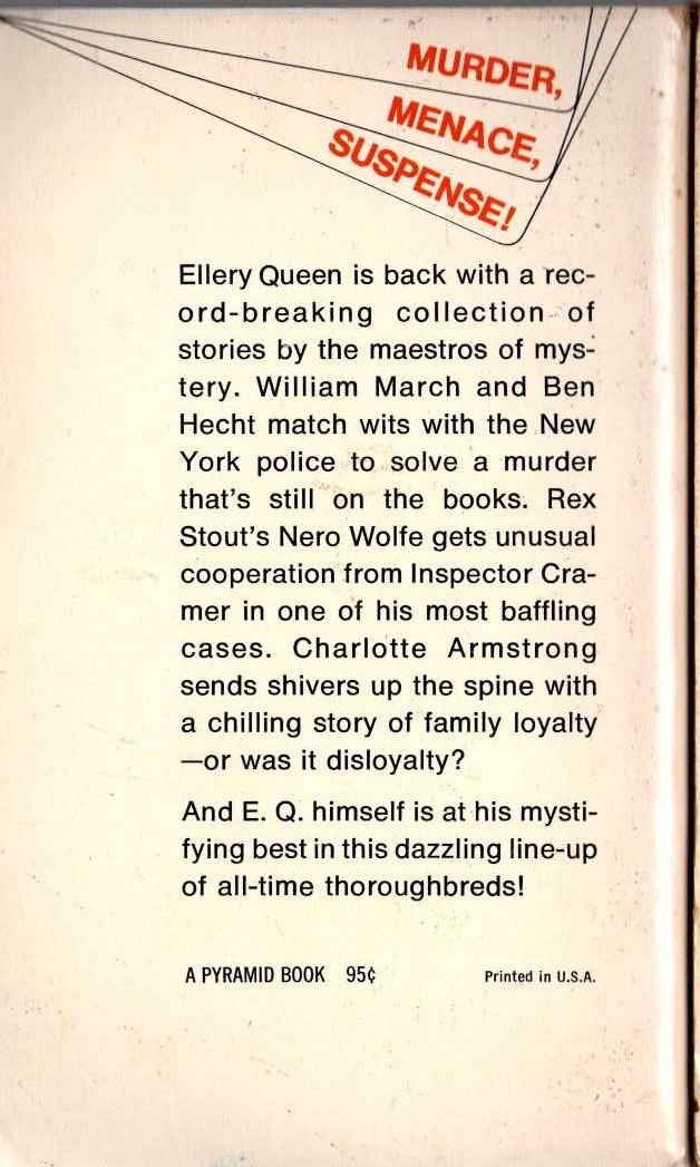 Ellery Queen (edit) ELLERY QUEEN'S BEST BETS. Nine all-time greats of mystery magnified rear book cover image